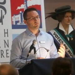 Dr Ciaran Toal speaking at the Irish Linen Centre and Lisburn Museum
